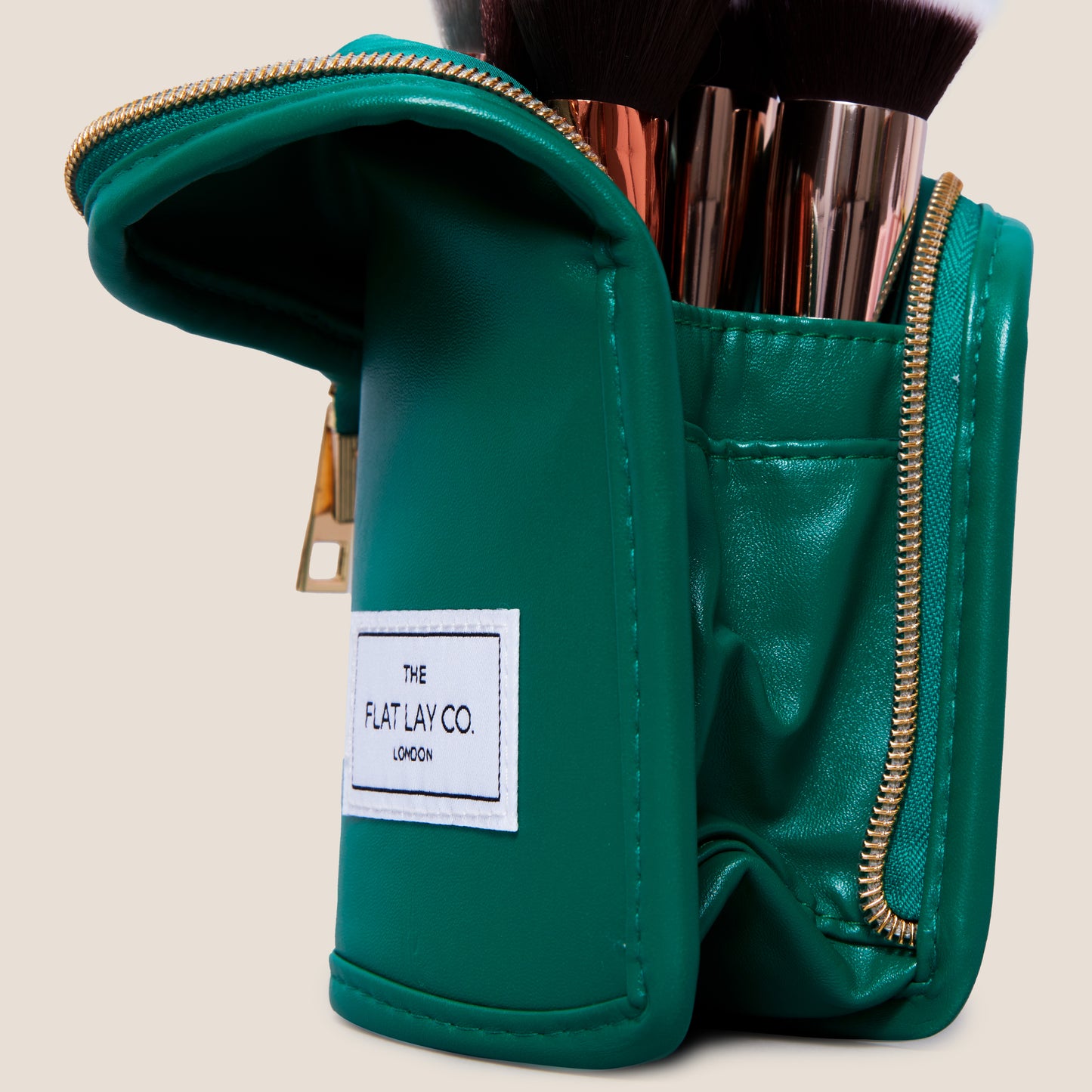 Monochrome Green Leather Standing Brush Case
