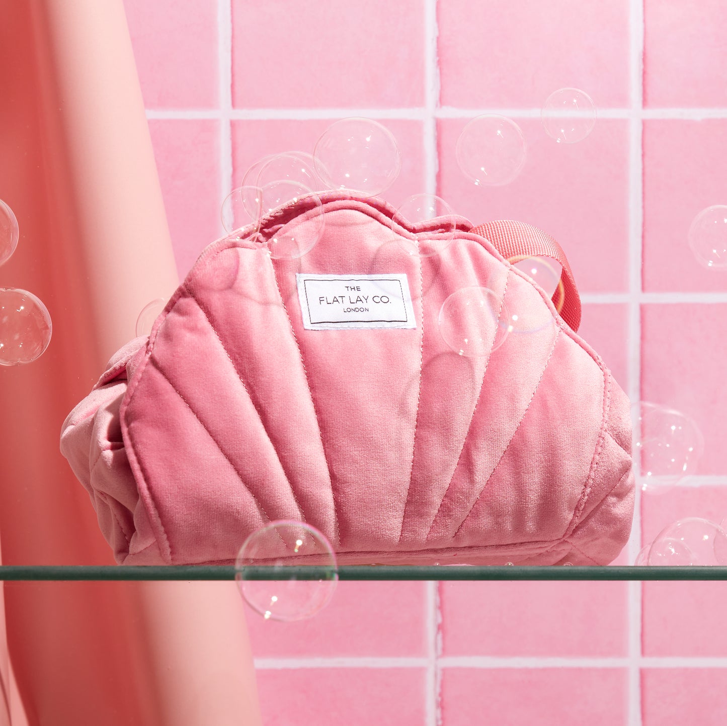Pink Shell Velvet Full Size Flat Lay Makeup Bag