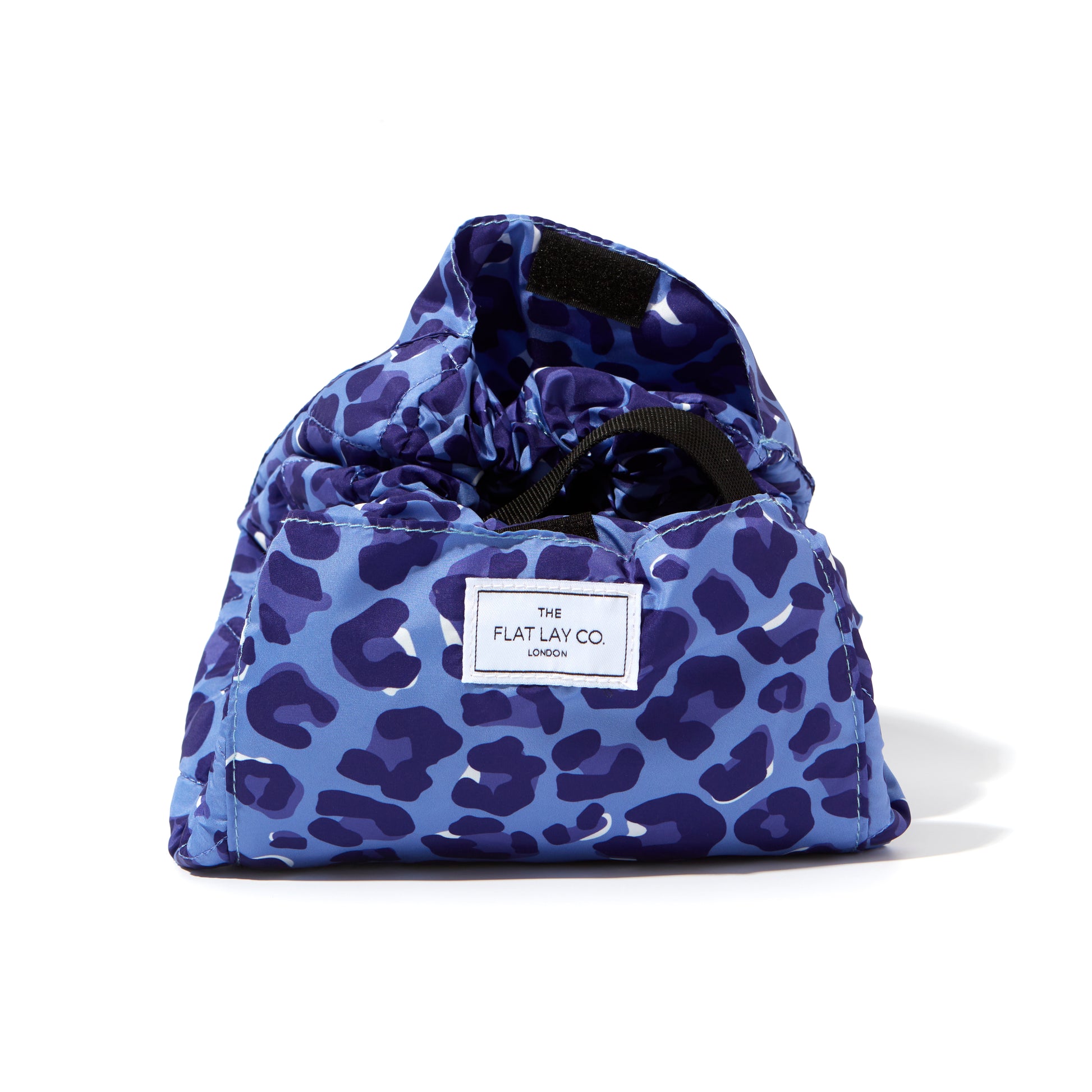 Blue Leopard Drawstring Flat Lay Makeup Bag