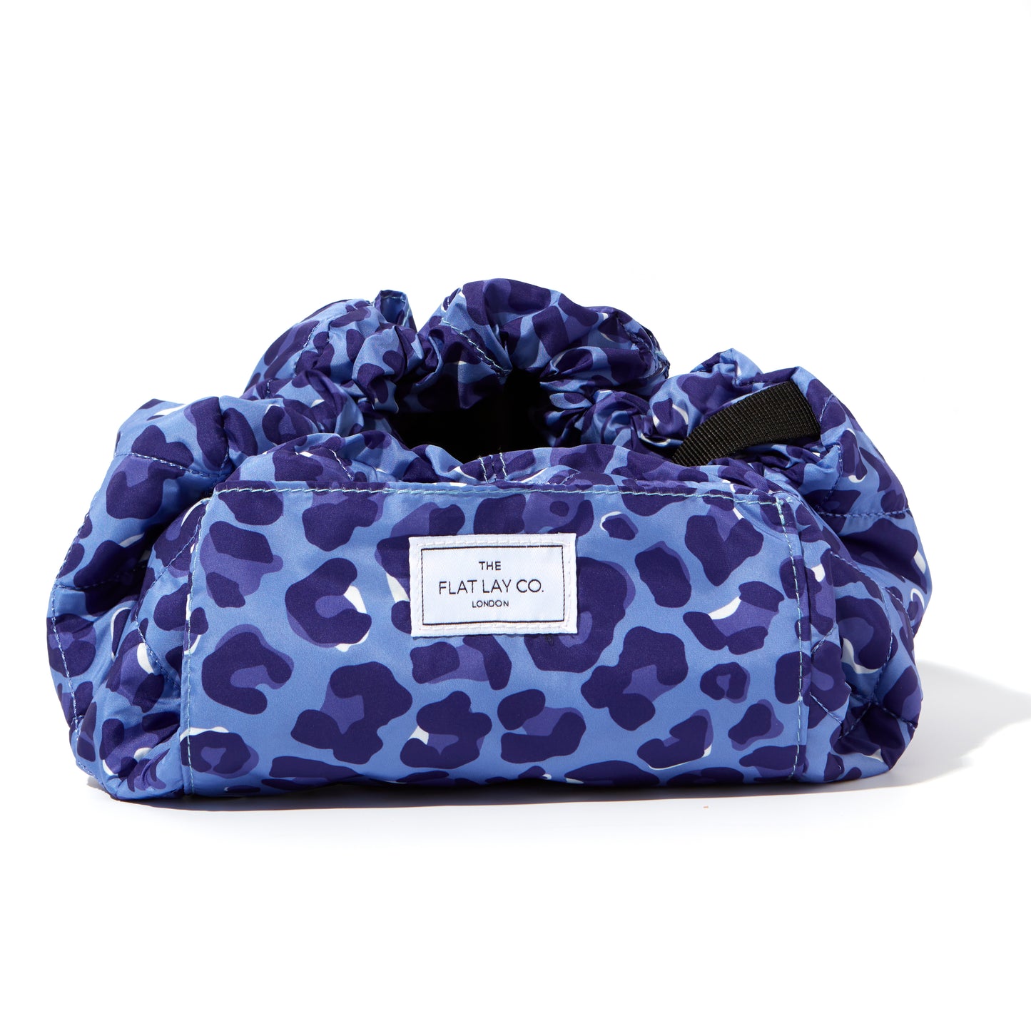 Blue Leopard Full Size Flat Lay Makeup Bag