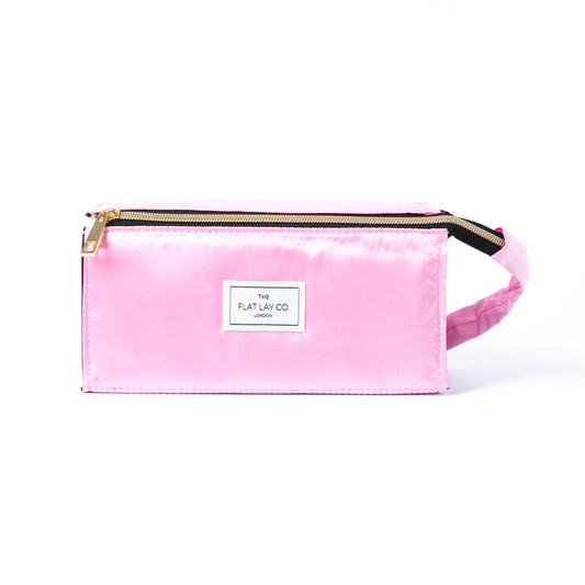 Open Flat Makeup Box Bag In Pink Satin