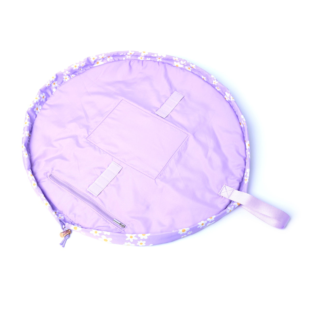 Lilac Daisy Drawstring Flat Lay Makeup Bag