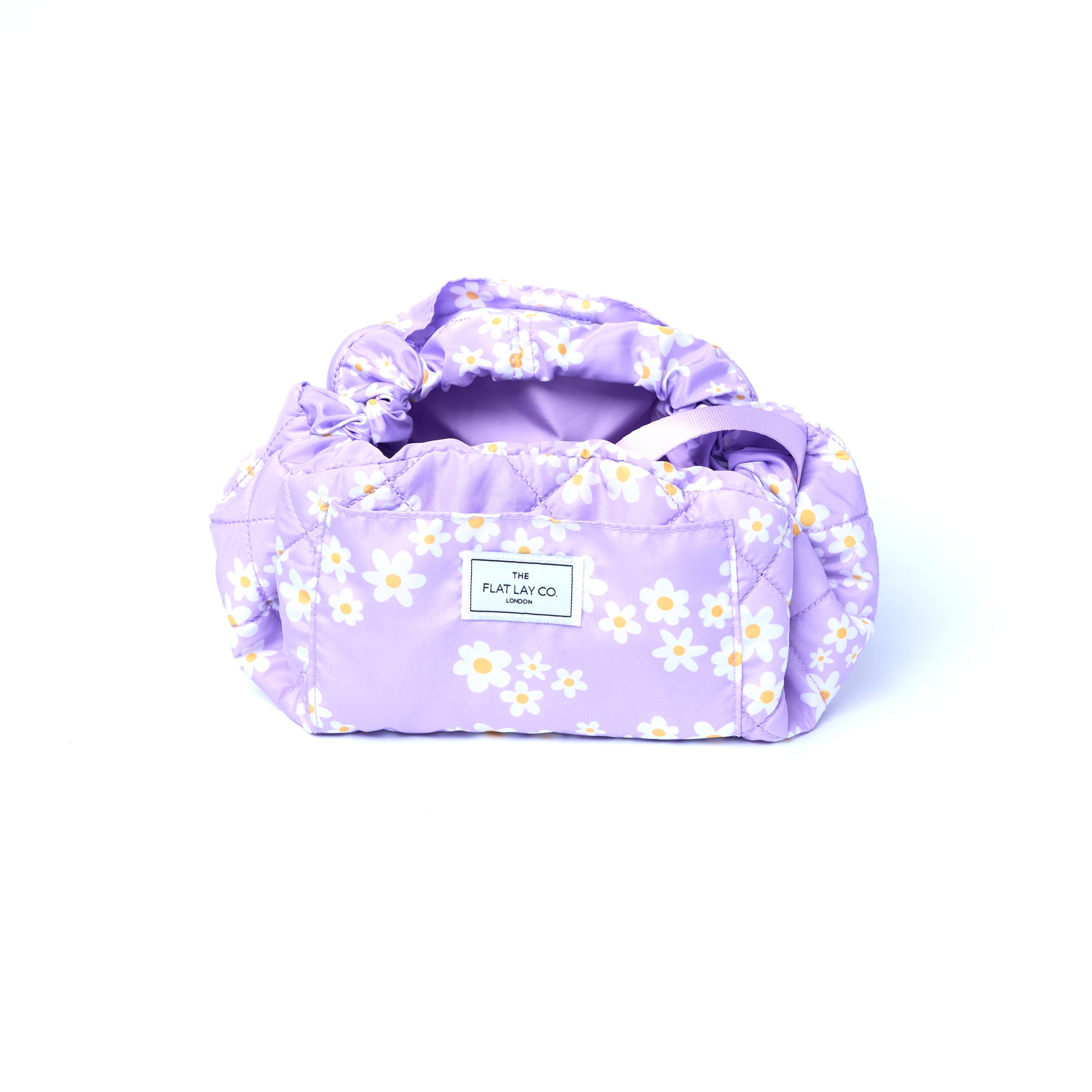 Lilac Daisy Drawstring Flat Lay Makeup Bag