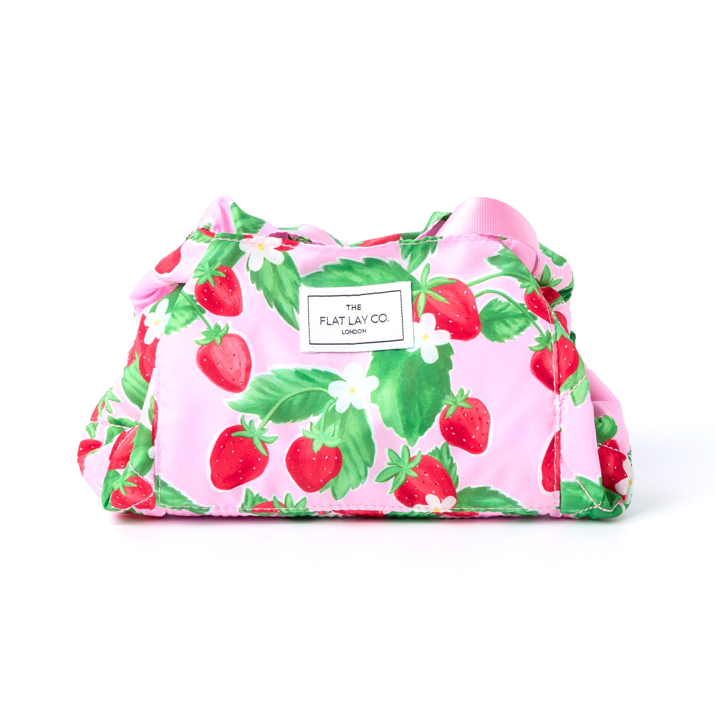 Summer Strawberries Drawstring Flat Lay Makeup Bag