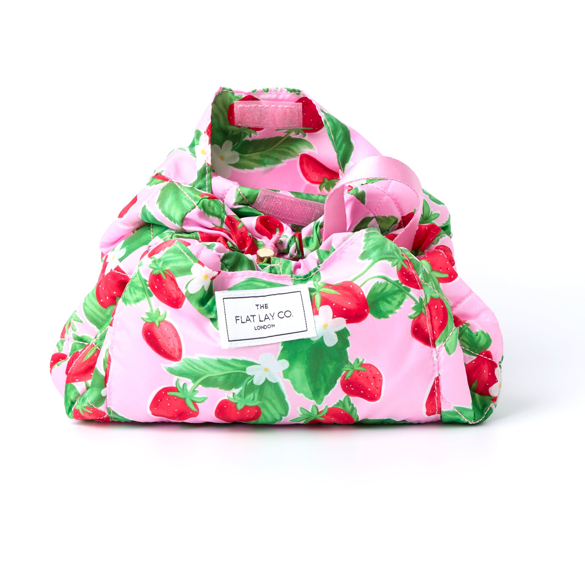 Summer Strawberries Drawstring Flat Lay Makeup Bag