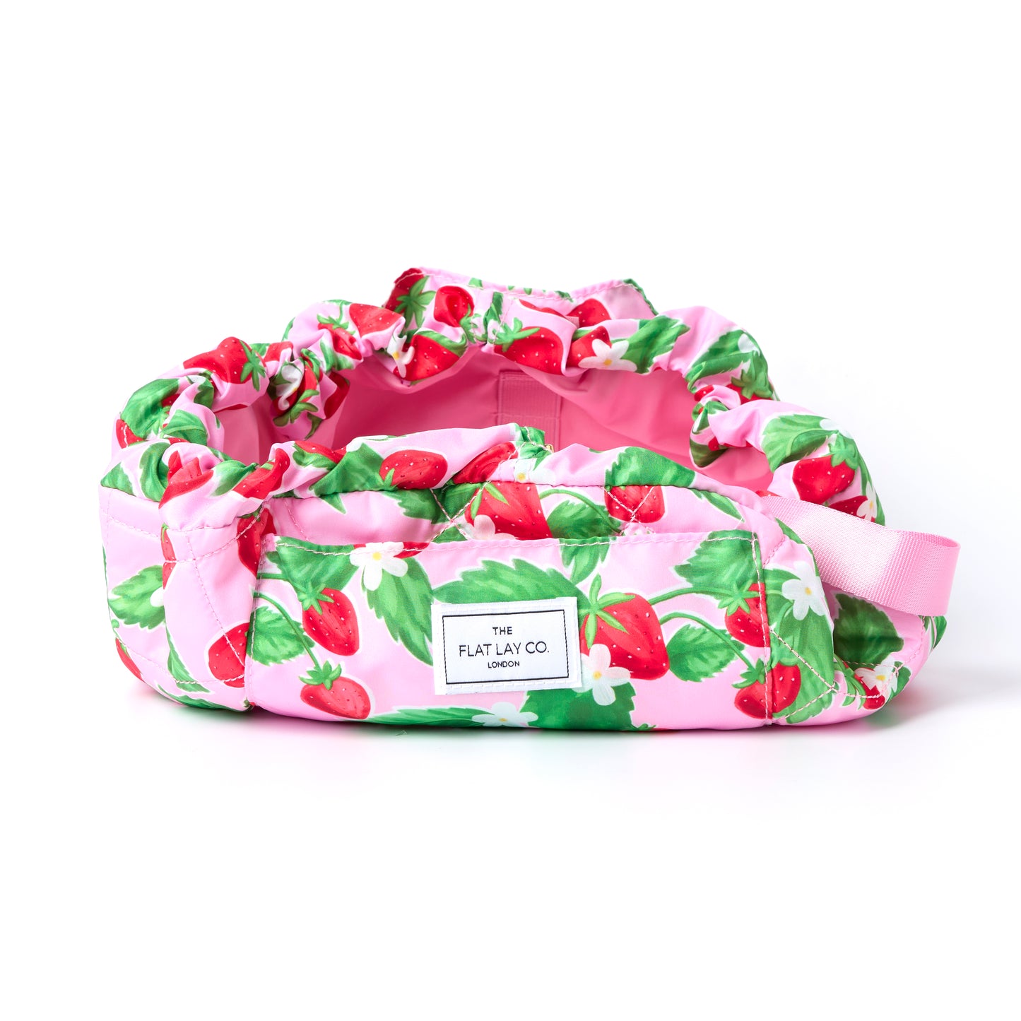 Summer Strawberries Drawstring Flat Lay Makeup Bag