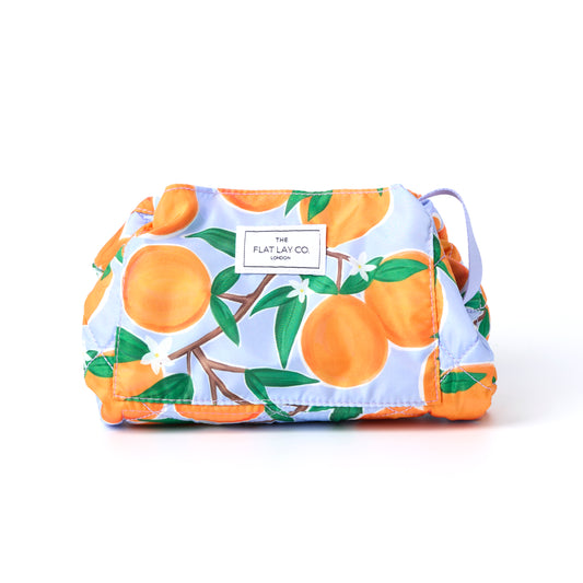Mediterranean Oranges Drawstring Flat Lay Makeup Bag