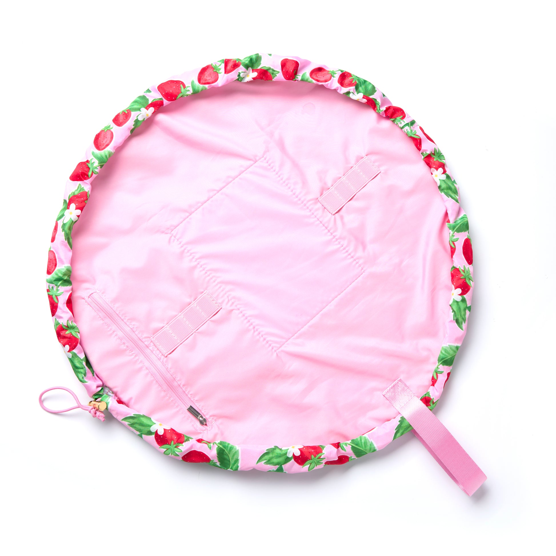 Summer Strawberries Drawstring Flat Lay Makeup Bag