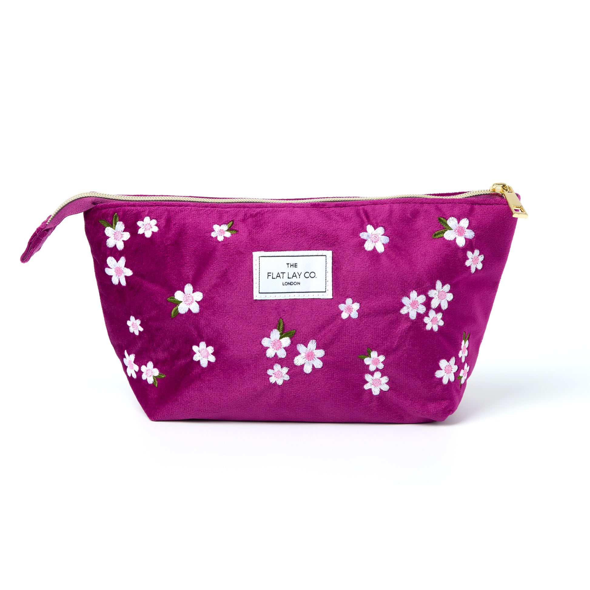 Plum Daisy Embroidered Velvet Essential Makeup Pouch 