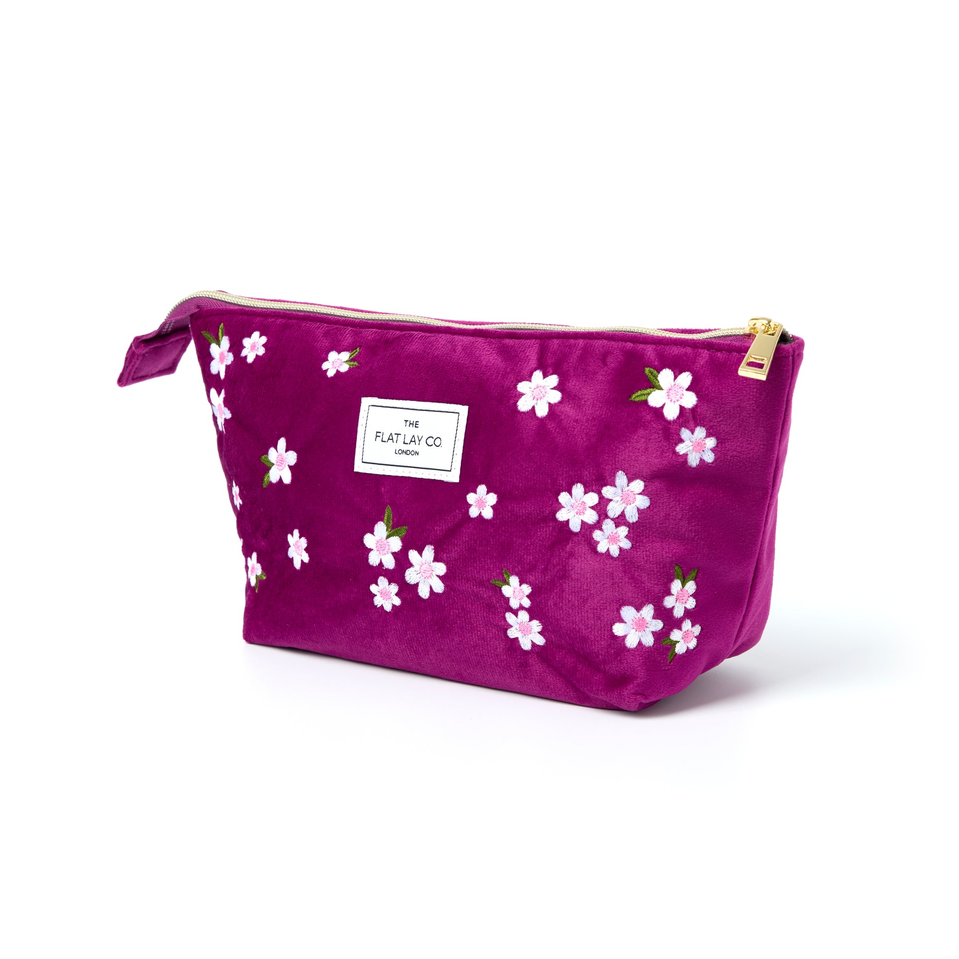 Plum Daisy Embroidered Velvet Essential Makeup Pouch 