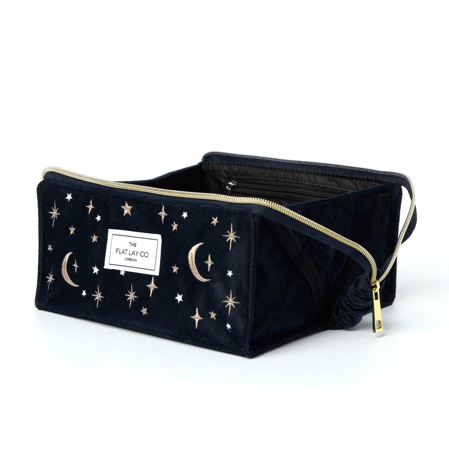 Blue Celestial Embroidered Velvet Flat Lay Makeup Box Bag 