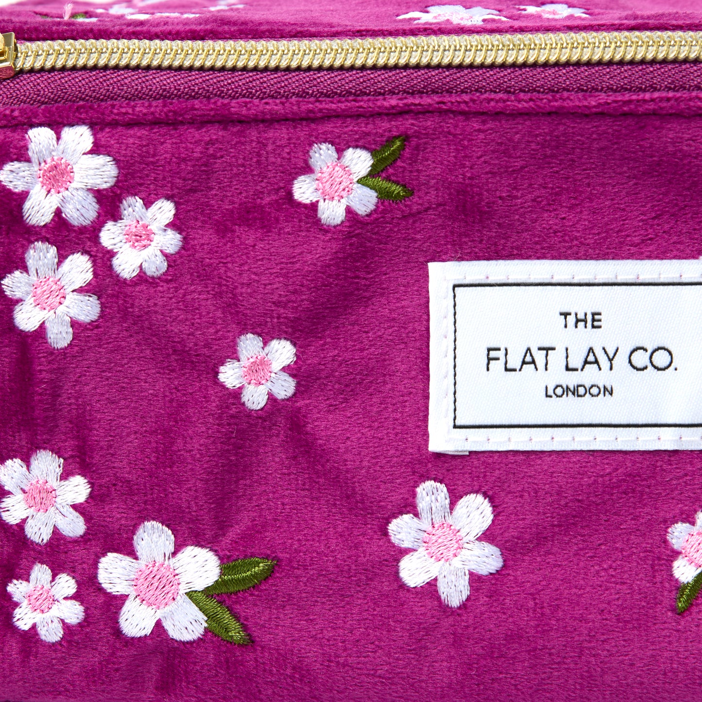 Plum Daisy Embroidered Velvet Flat Lay Makeup Box Bag