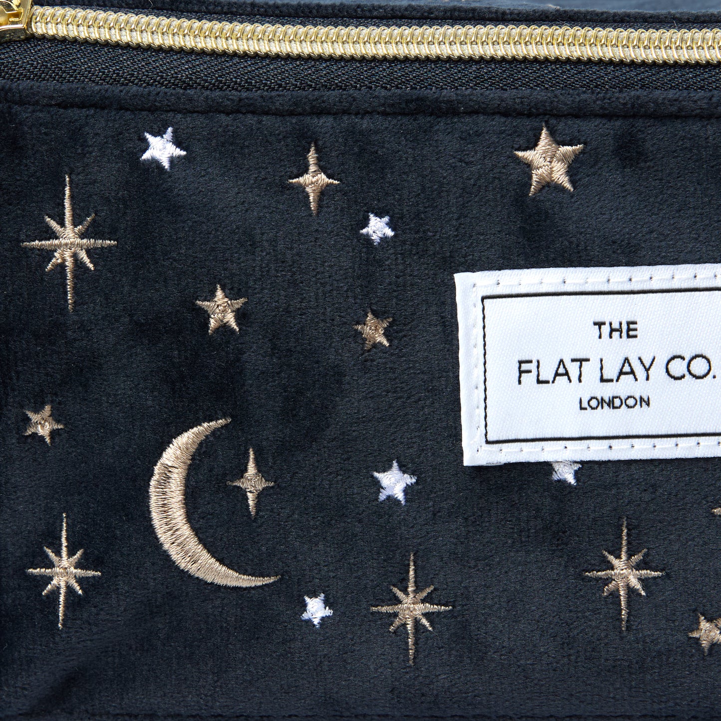 Blue Celestial Embroidered Velvet Flat Lay Makeup Box Bag 