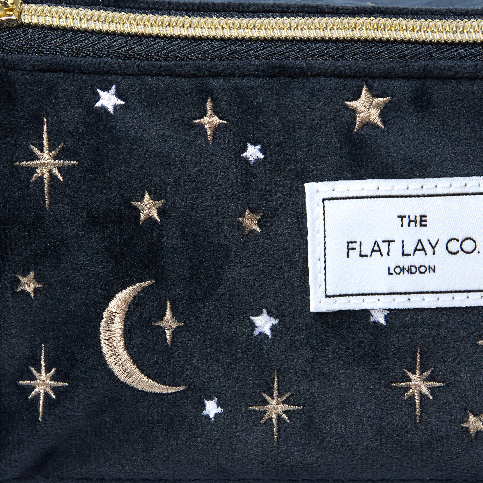 Blue Celestial Embroidered Velvet Flat Lay Makeup Box Bag 