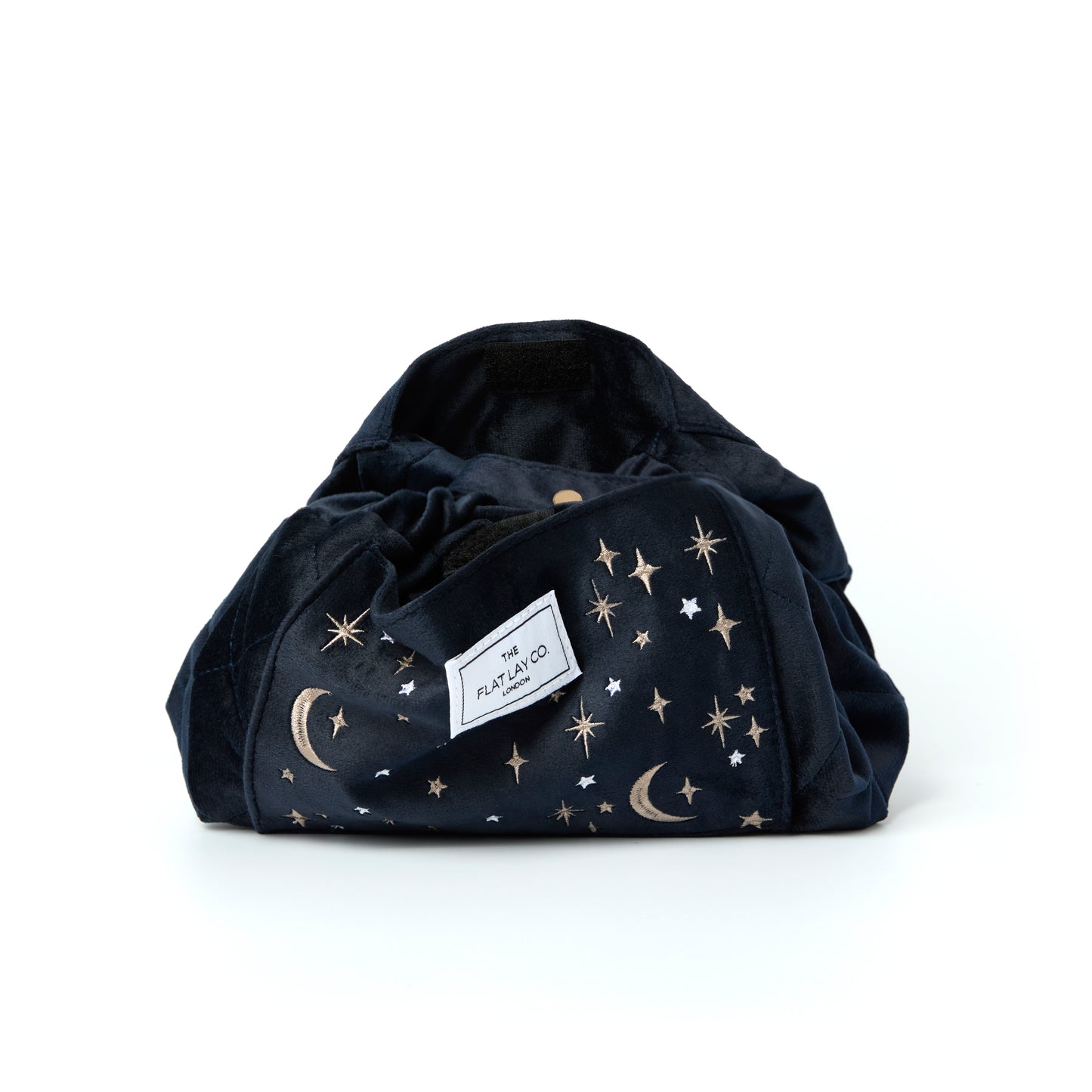 Blue Celestial Embroidered Velvet Drawstring Flat Lay Makeup Bag 