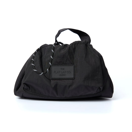 Sporty Classic Black Unisex Parachute Drawstring Flat Lay Makeup Bag 