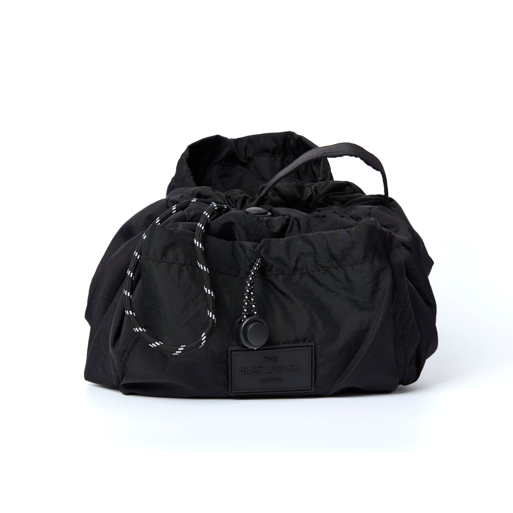 Sporty Classic Black Unisex Parachute Drawstring Flat Lay Makeup Bag 