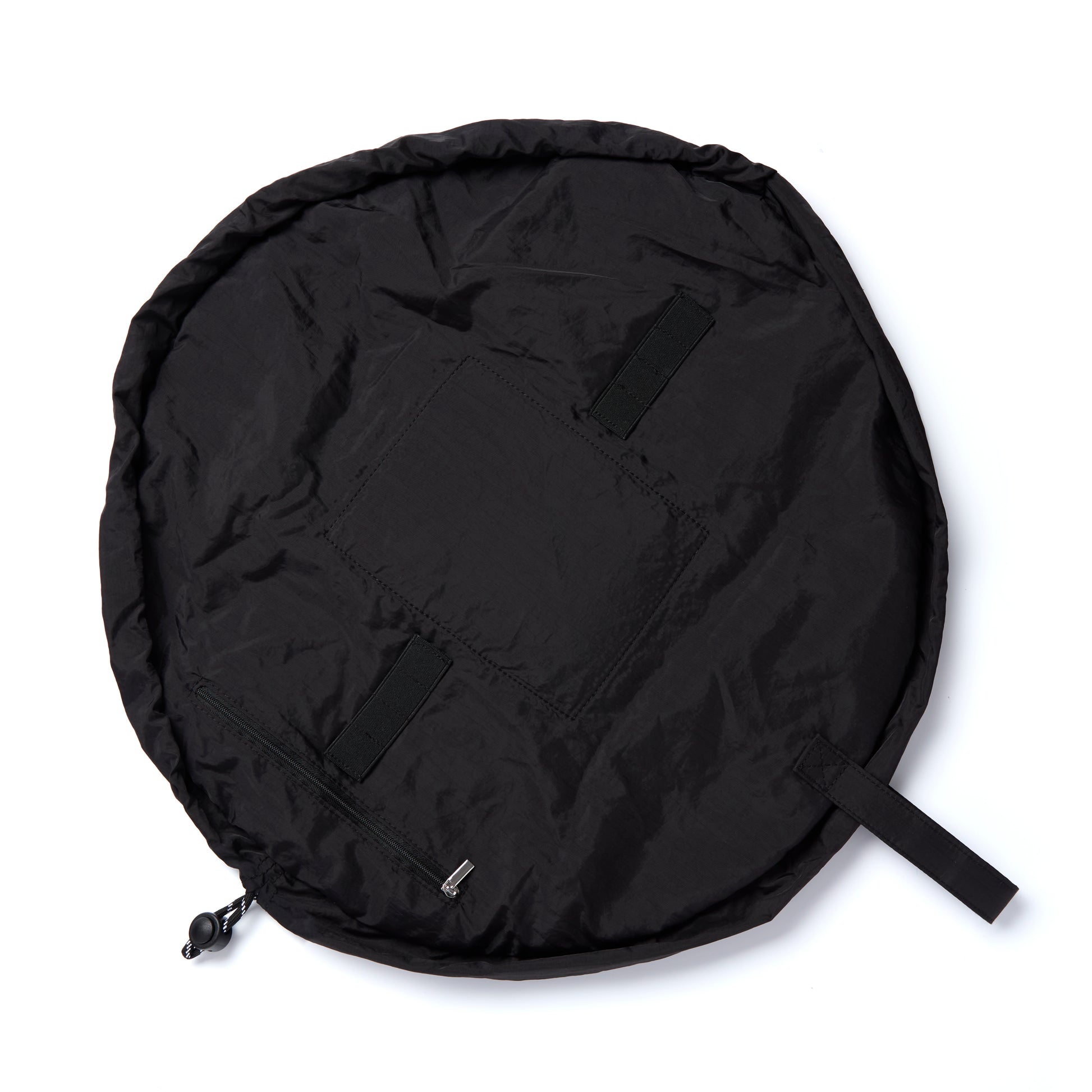 Sporty Classic Black Unisex Parachute Drawstring Flat Lay Makeup Bag 