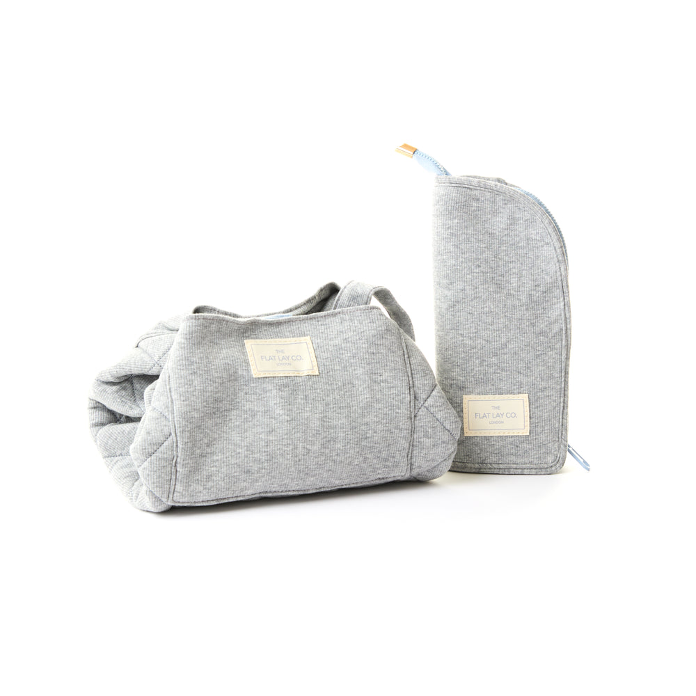 Drawstring & Brush Case Bundle - Cotton Grey Ribbed