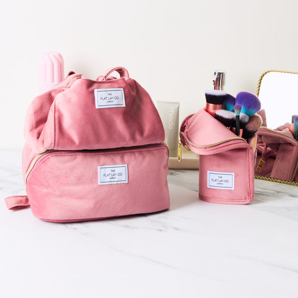 Drawstring Flat Lay Makeup Bag - Pink Velvet