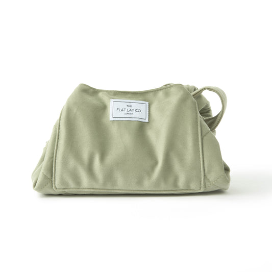 Drawstring Flat Lay Makeup Bag - Sage Green Velvet
