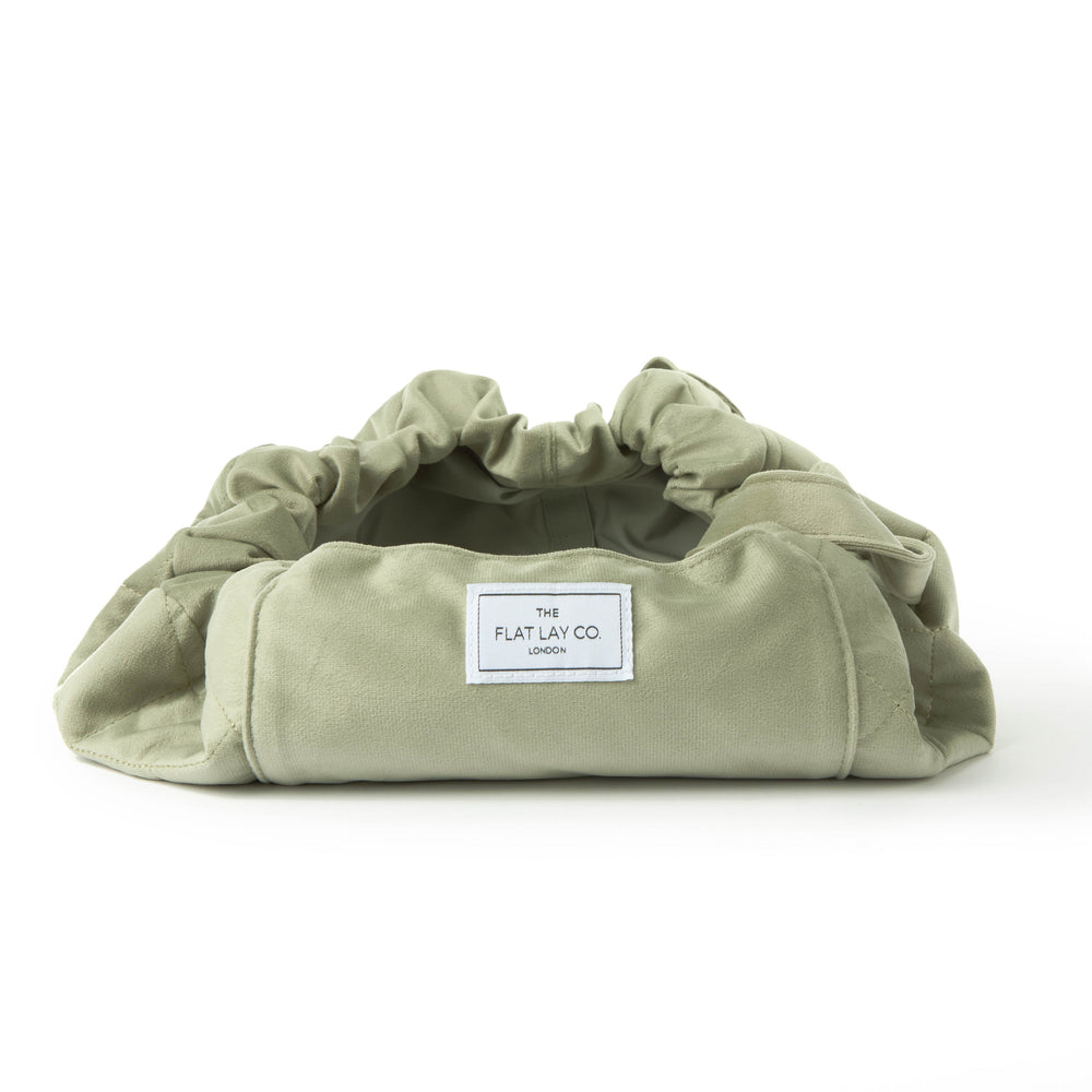 Drawstring Flat Lay Makeup Bag - Sage Green Velvet