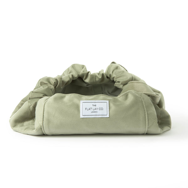 Drawstring Flat Lay Makeup Bag - Sage Green Velvet