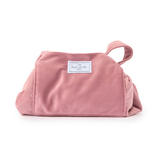 Drawstring Flat Lay Makeup Bag - Pink Velvet
