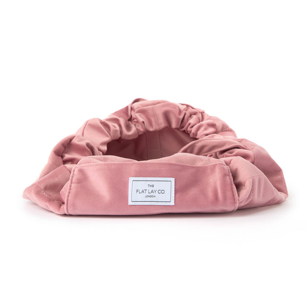 Drawstring Flat Lay Makeup Bag - Pink Velvet