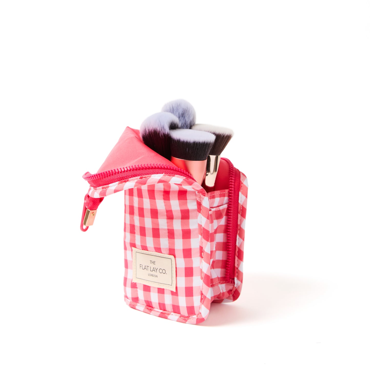 Padded Standing Makeup Brush Case - Red Gingham