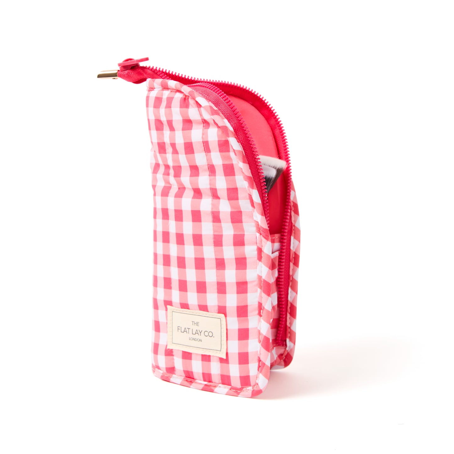 Padded Standing Makeup Brush Case - Red Gingham