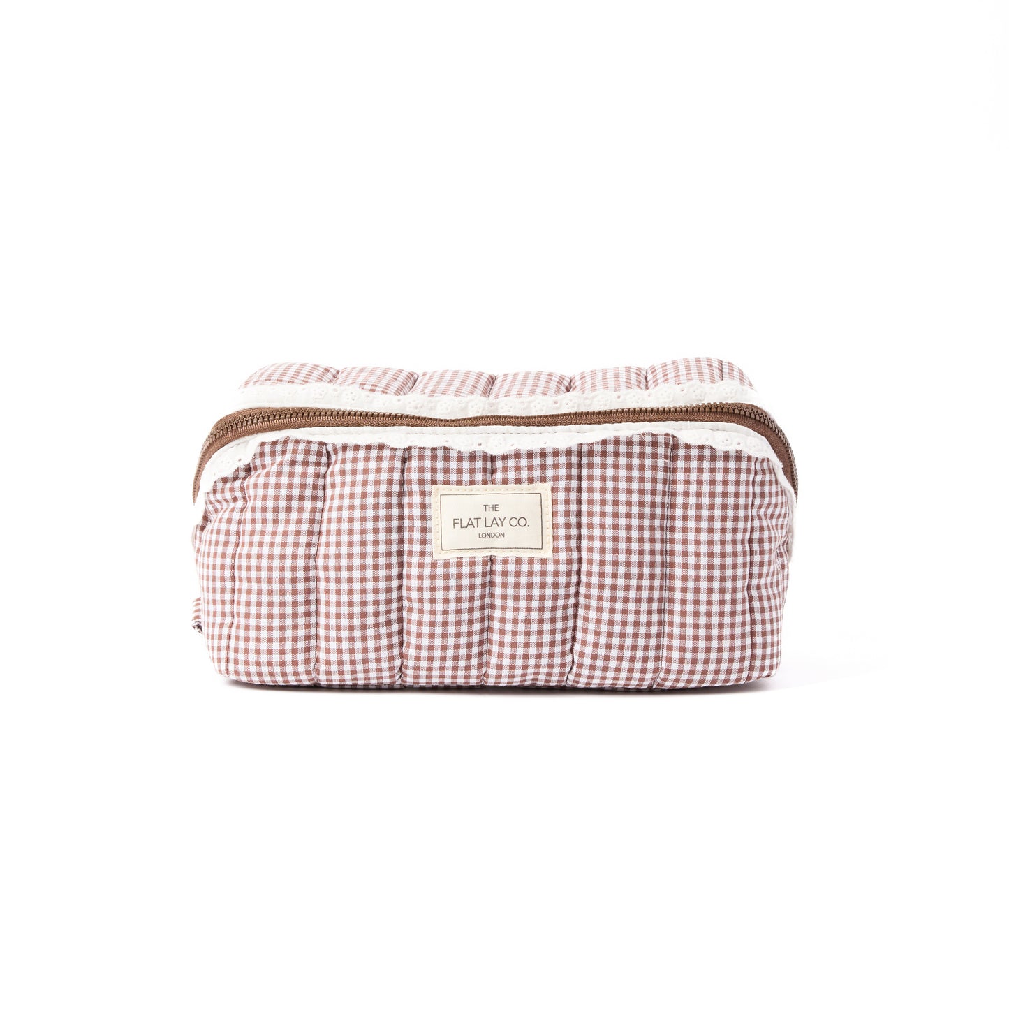 Marshmallow Flat Lay Makeup Box Bag - Mocha Gingham