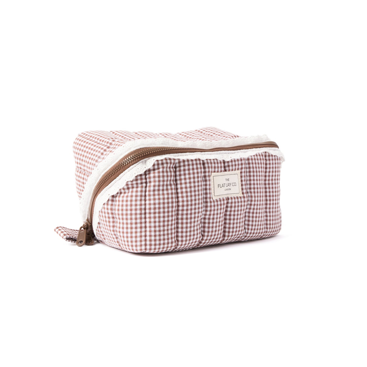 Marshmallow Flat Lay Makeup Box Bag - Mocha Gingham
