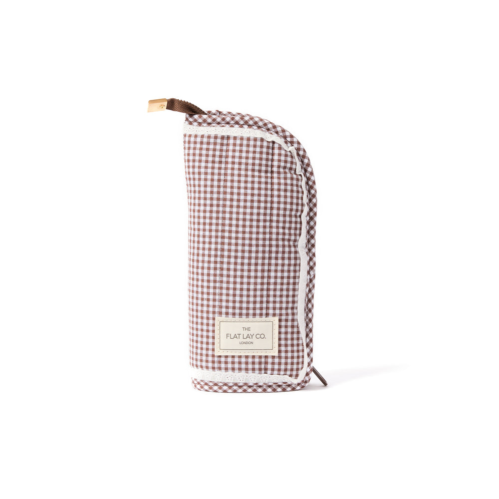 Standing Makeup Brush Case - Mocha Gingham