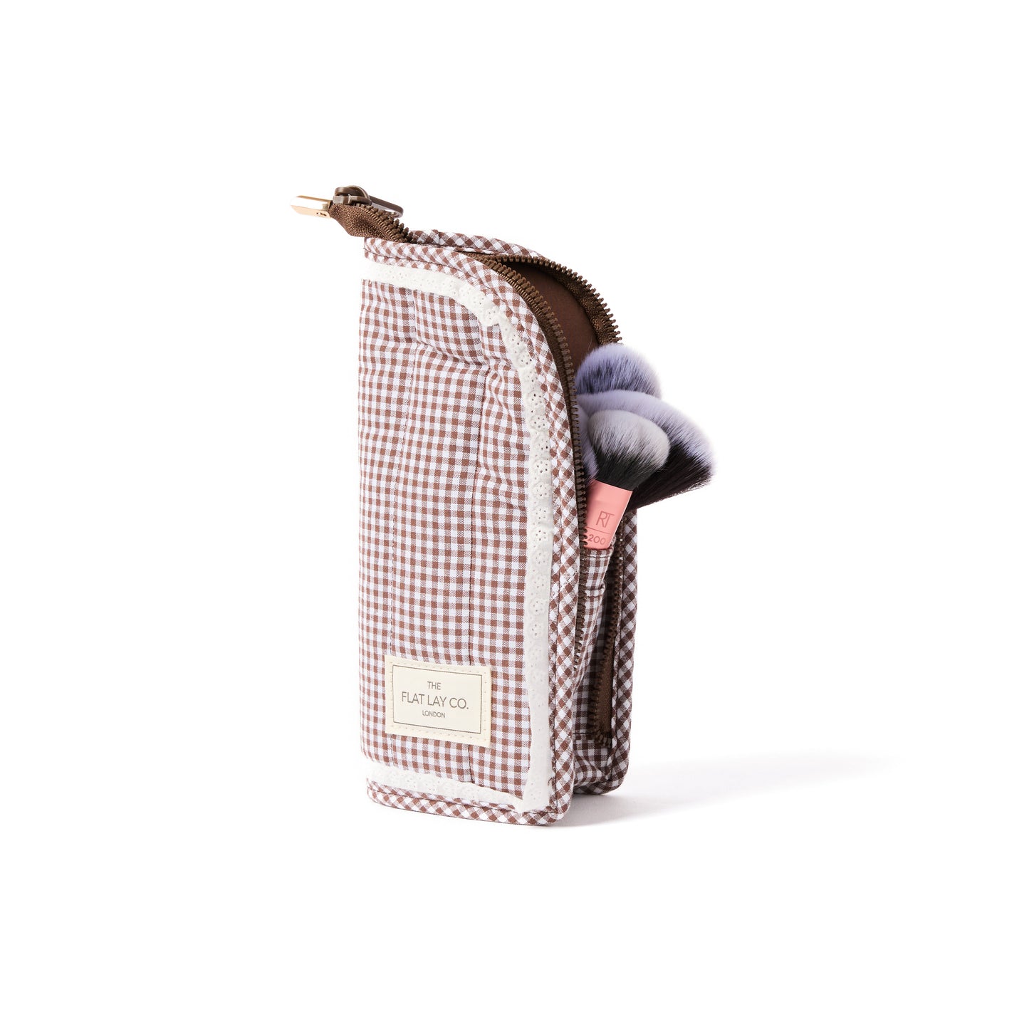Standing Makeup Brush Case - Mocha Gingham