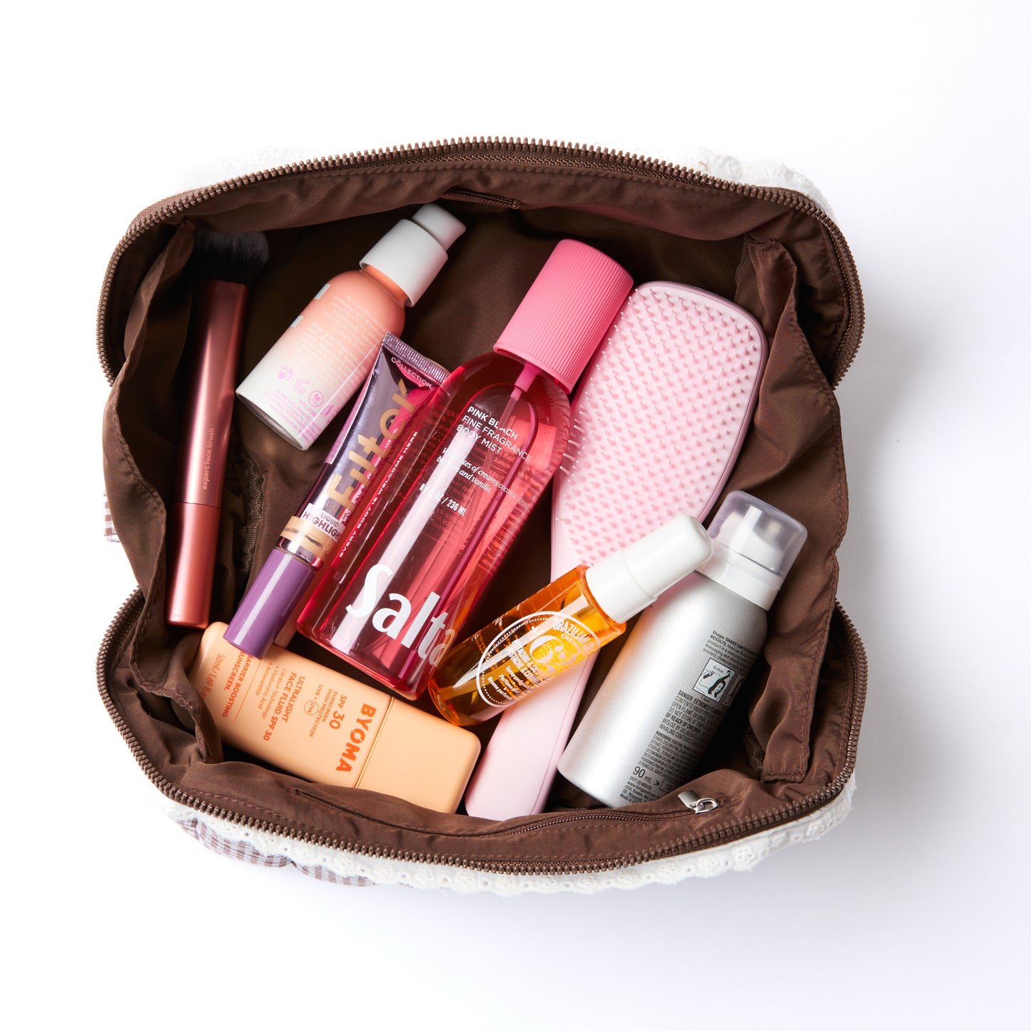Marshmallow Flat Lay Makeup Box Bag - Mocha Gingham