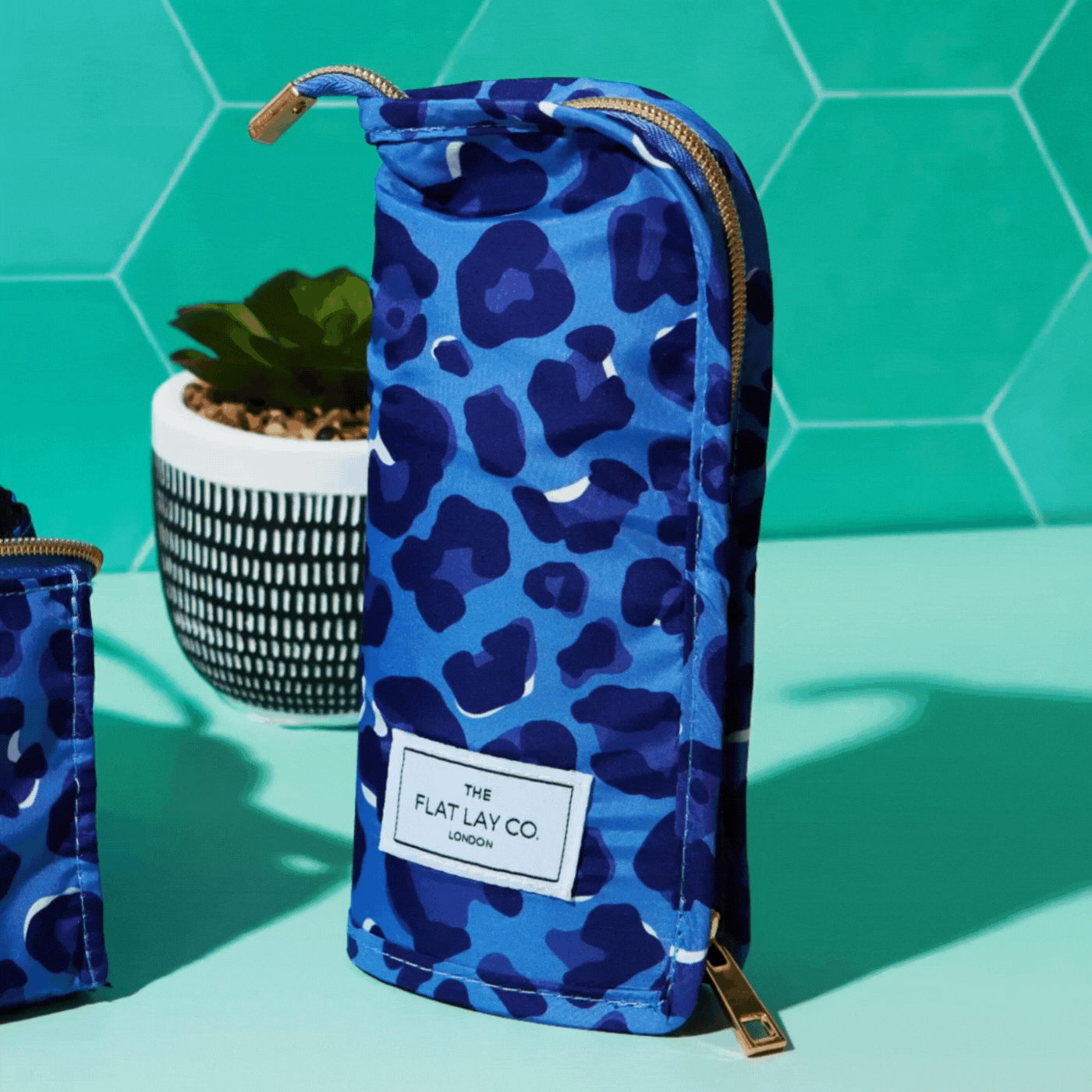 Blue Leopard Standing Brush Case and Pot