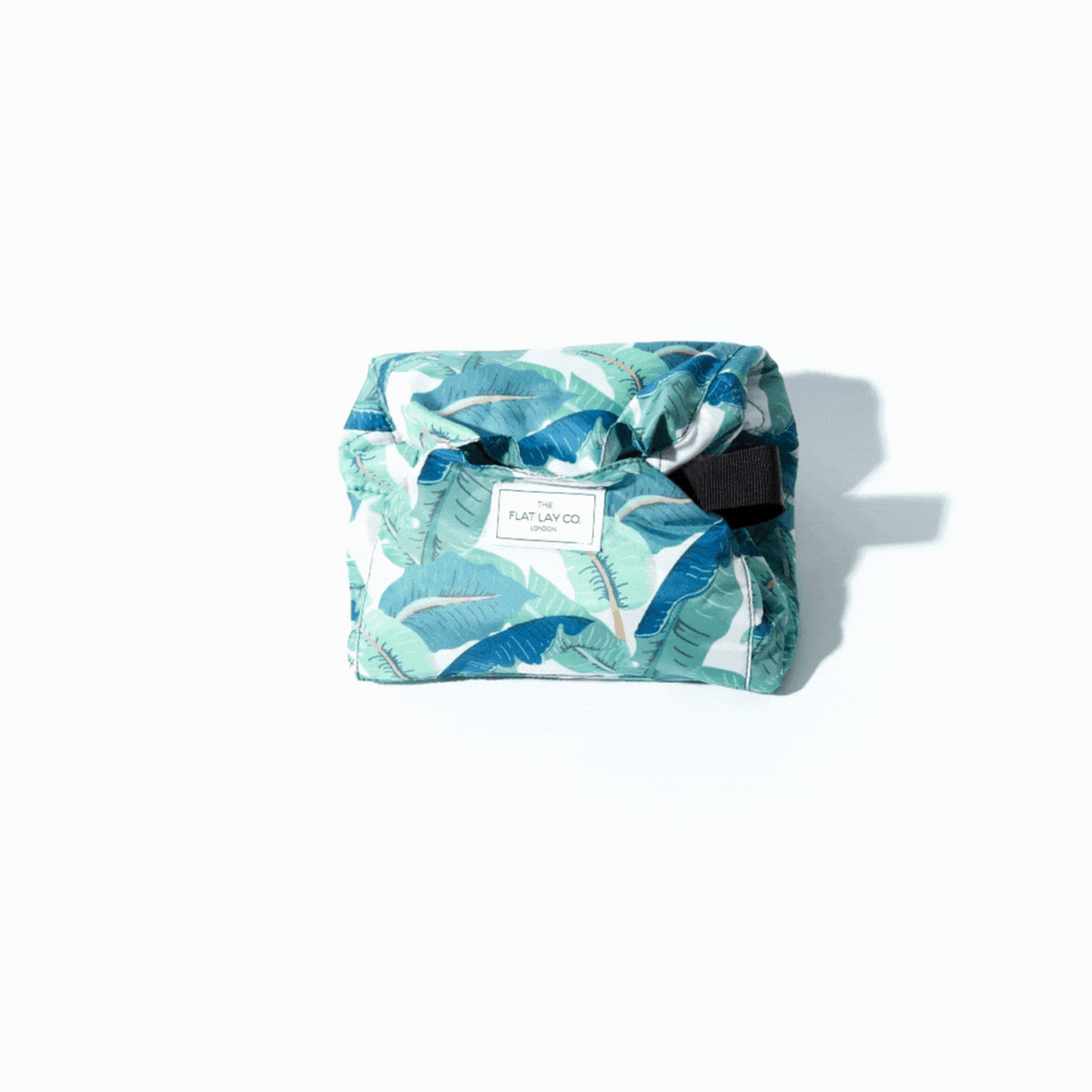 Tropical Leaves Drawstring Flat Lay Makeup Bag