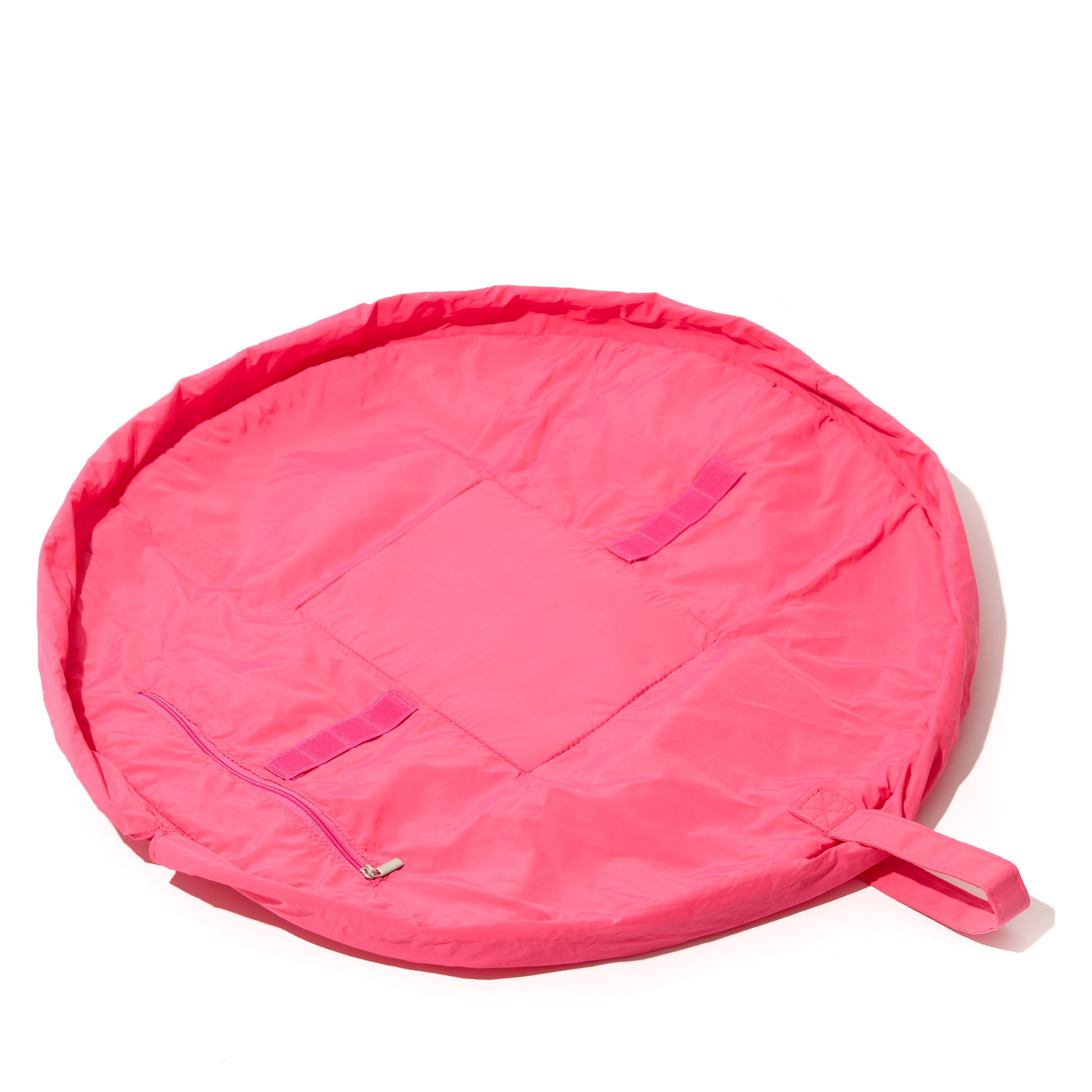 Hot Pink Parachute Drawstring Flat Lay Makeup Bag