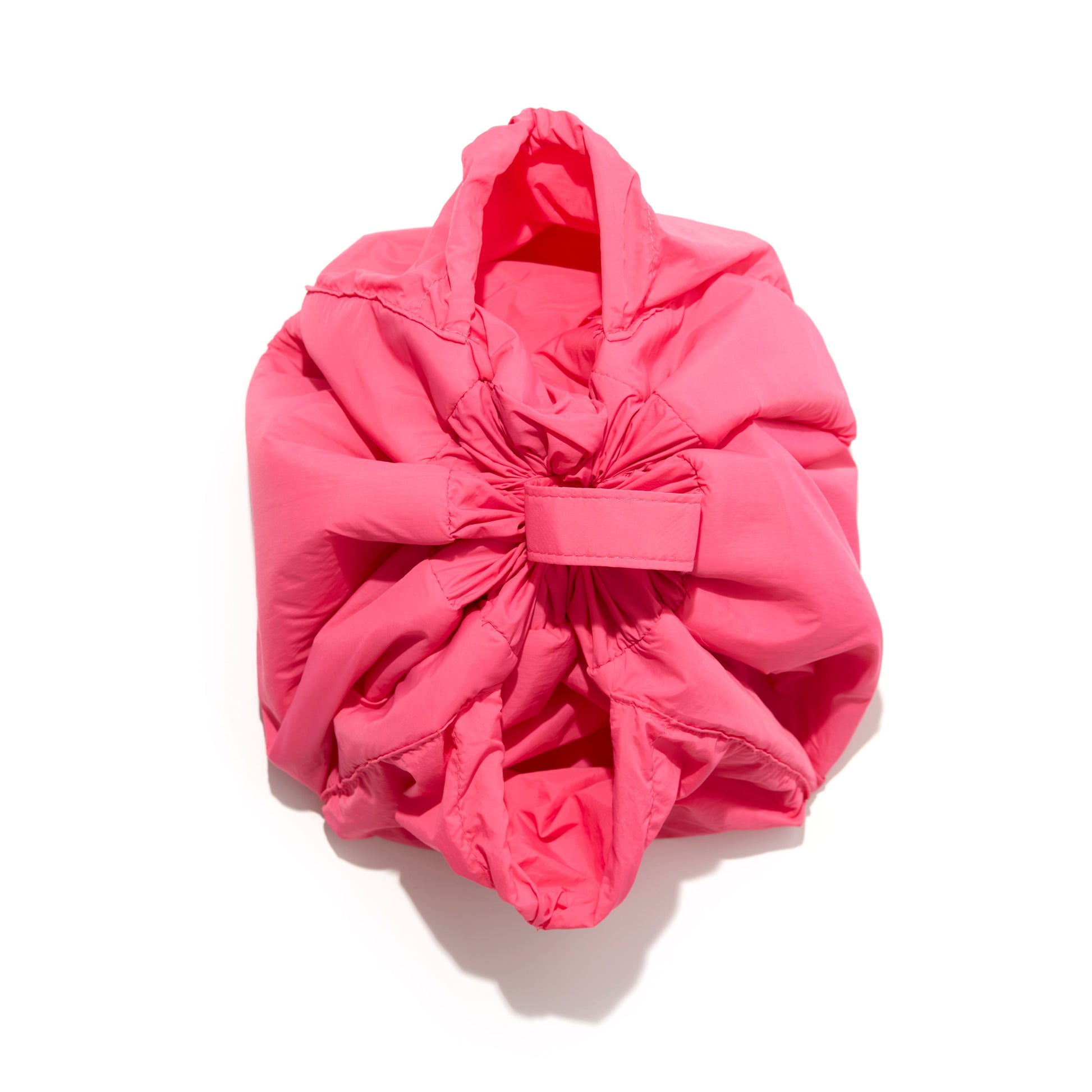 Hot Pink Parachute Drawstring Flat Lay Makeup Bag