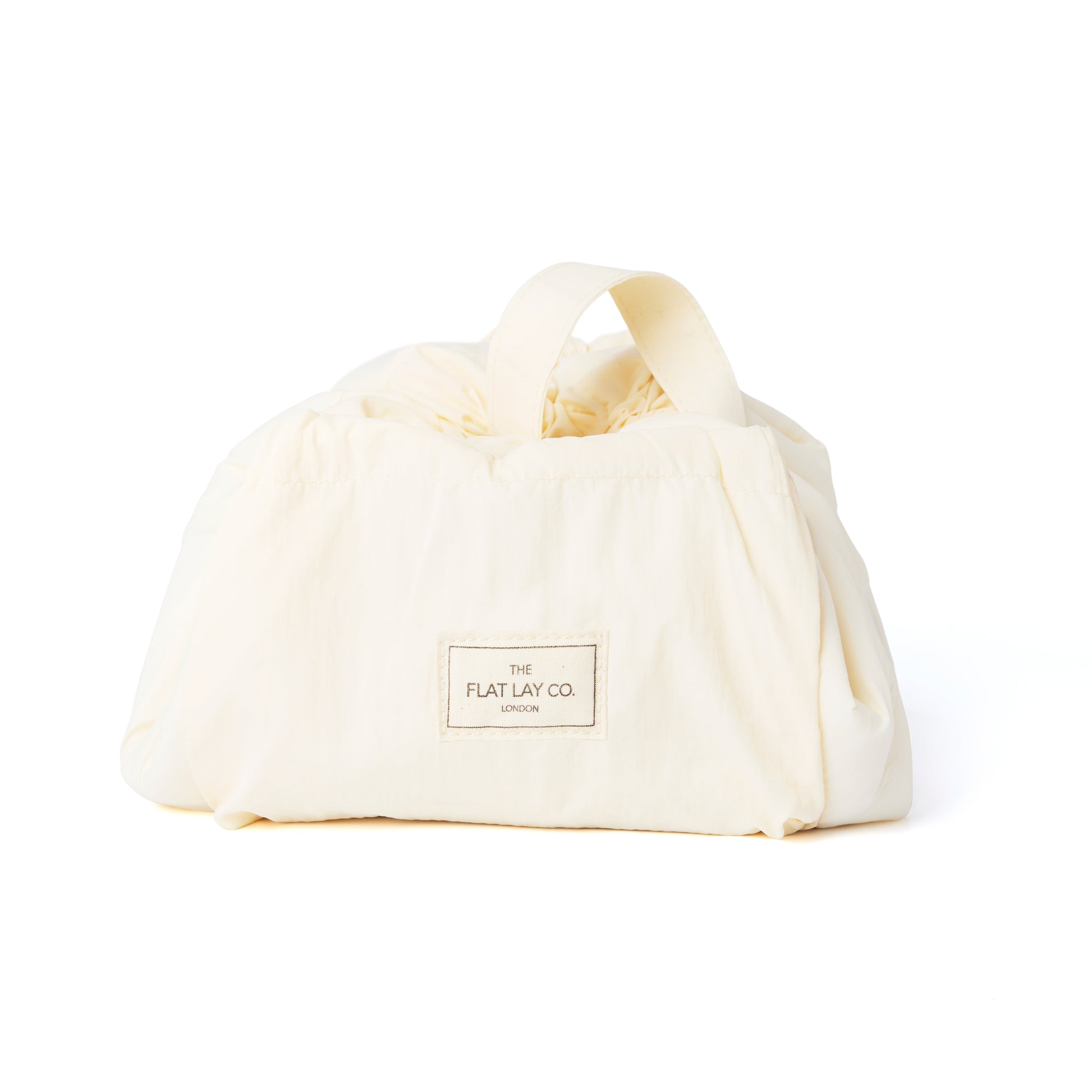 Vanilla Parachute Drawstring Flat Lay Makeup Bag