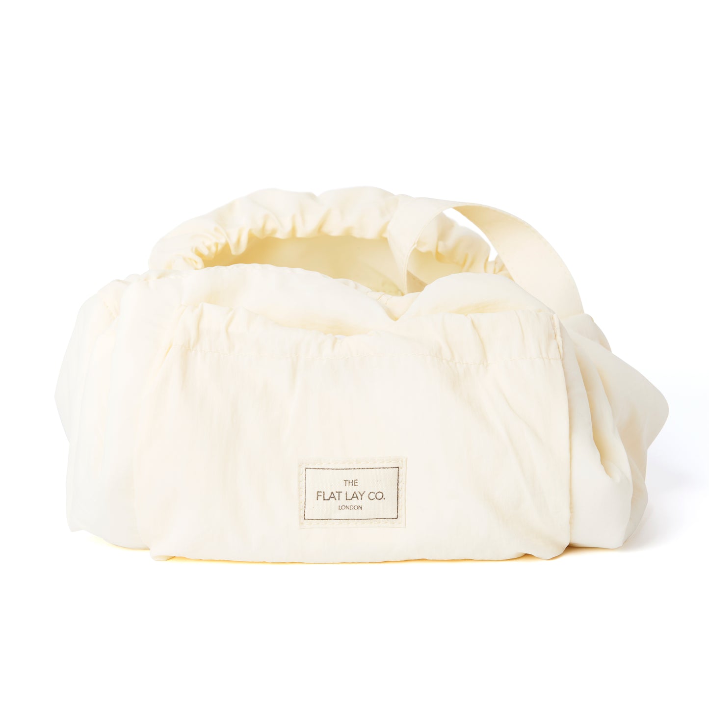 Vanilla Parachute Drawstring Flat Lay Makeup Bag