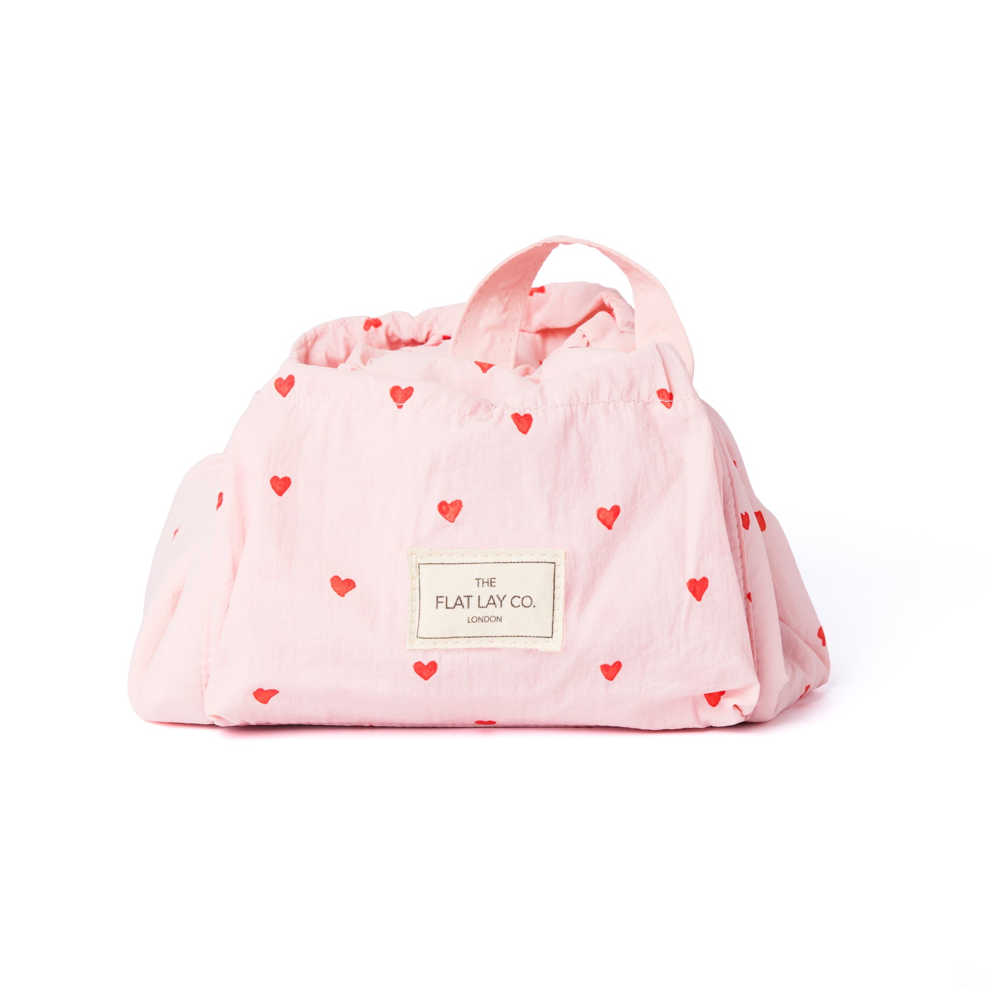 Sweet Pink Hearts Parachute Drawstring Flat Lay Makeup Bag