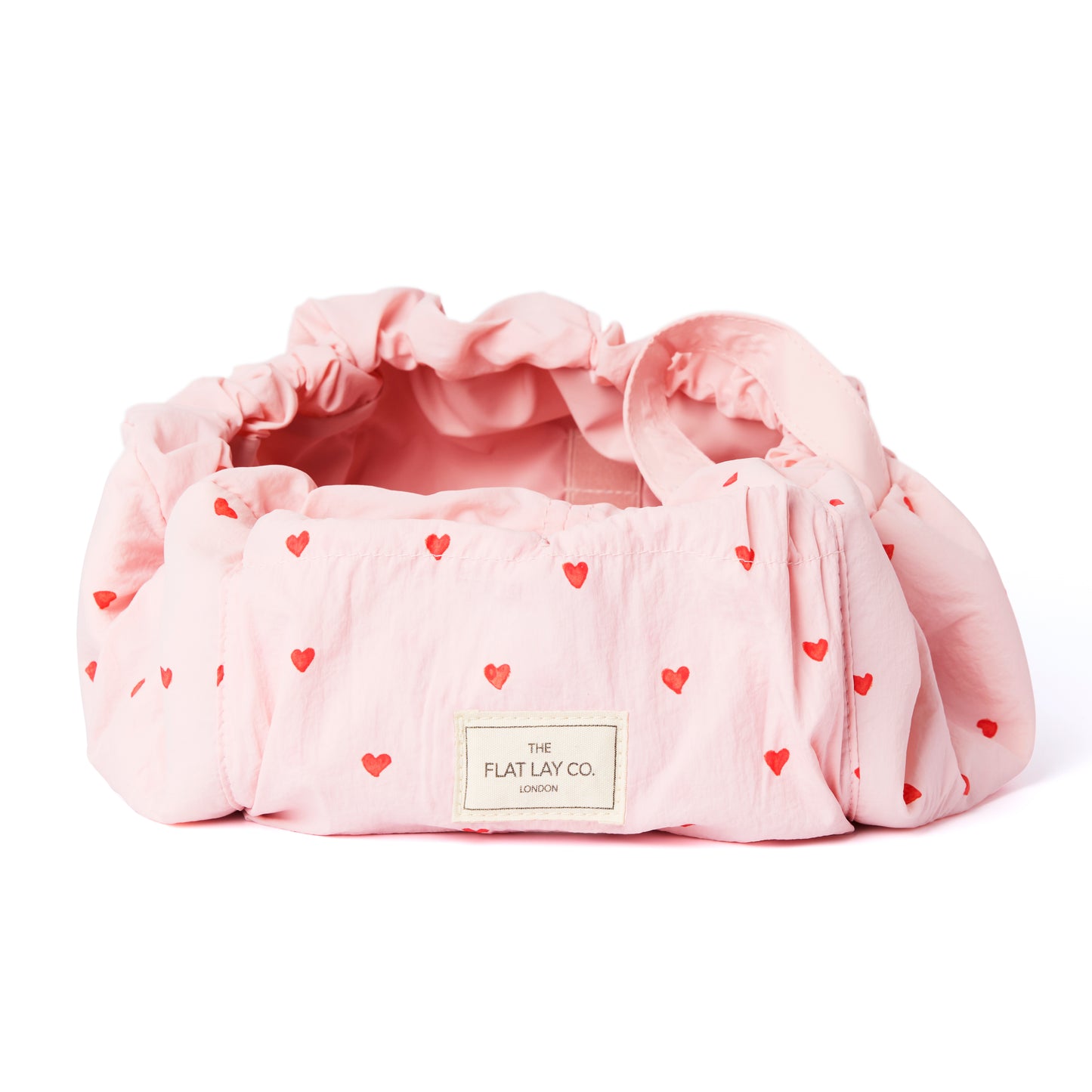 Sweet Pink Hearts Parachute Drawstring Flat Lay Makeup Bag