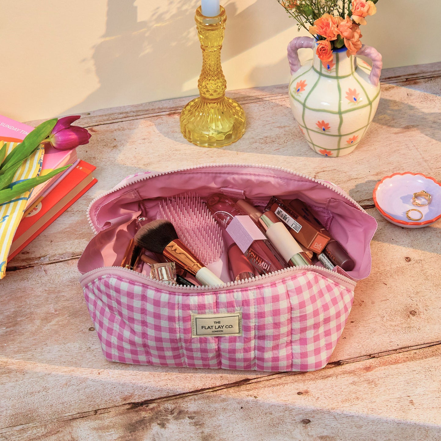 Marshmallow Flat Lay Makeup Box Bag - Pink Gingham