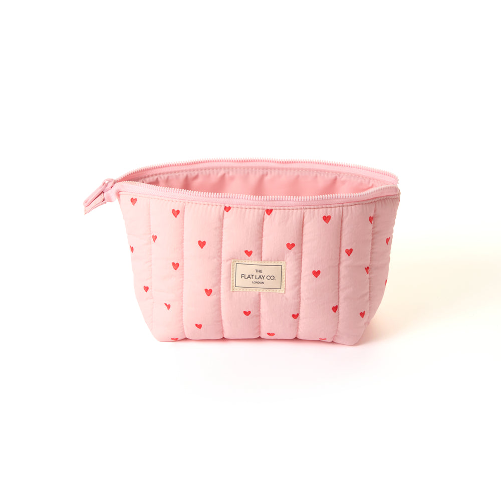 Padded Essential Pouch & Mini Keyring Bundle - Sweet Pink Hearts