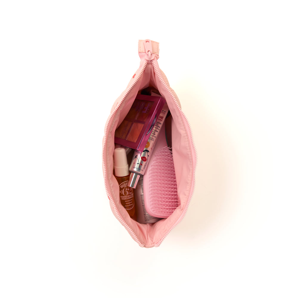 Padded Essential Pouch & Mini Keyring Bundle - Sweet Pink Hearts