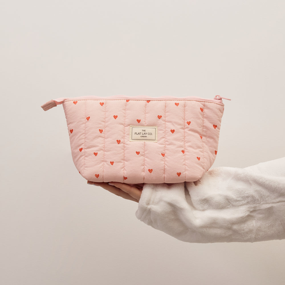 Padded Essential Makeup Pouch - Sweet Pink Hearts