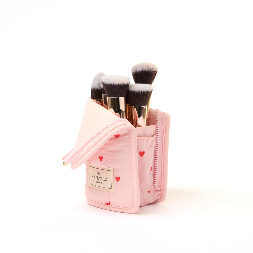 Padded Standing Makeup Brush Case - Sweet Pink Hearts
