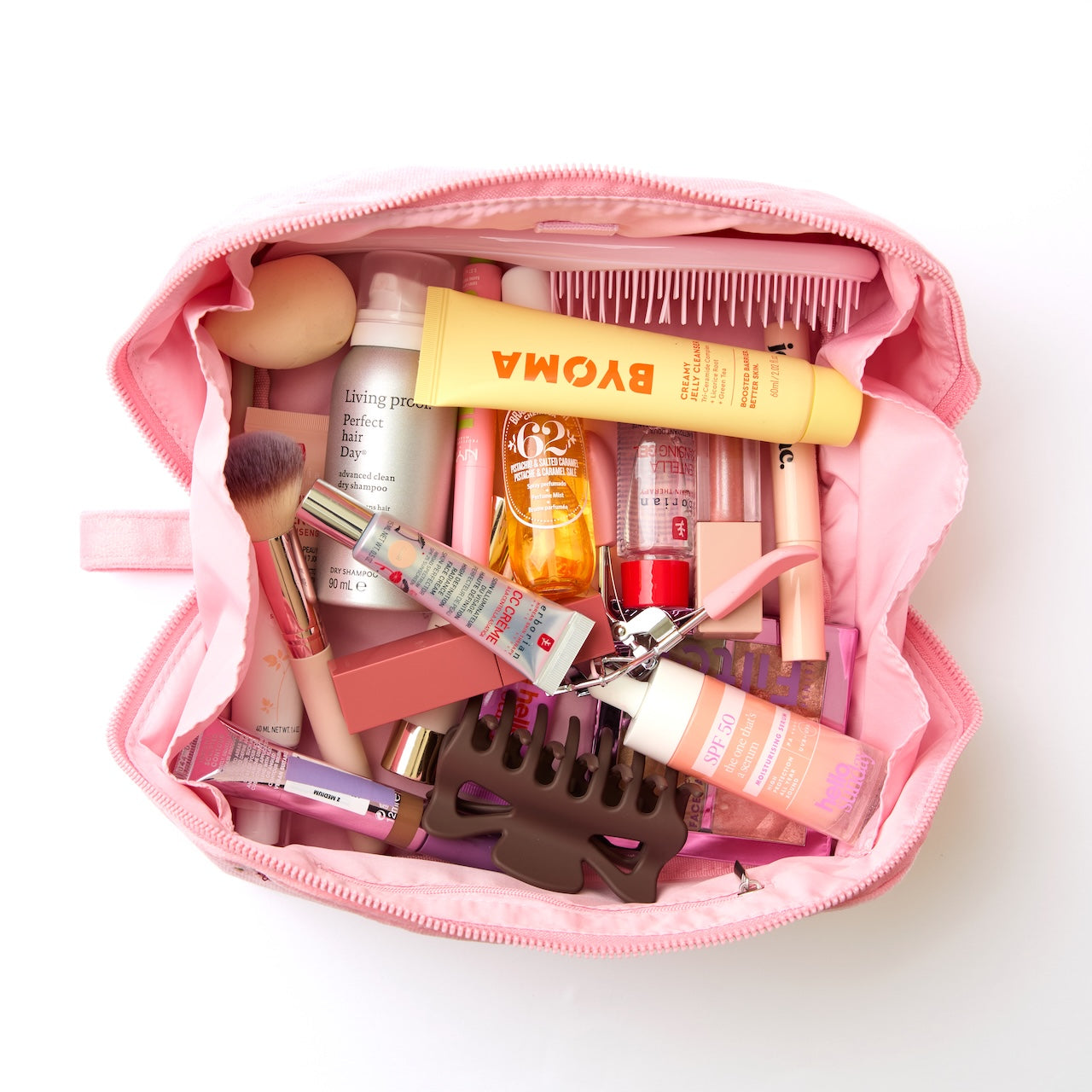 Flat Lay Makeup Box Bag - Ditsy Cherries Pink Embroidered Velvet